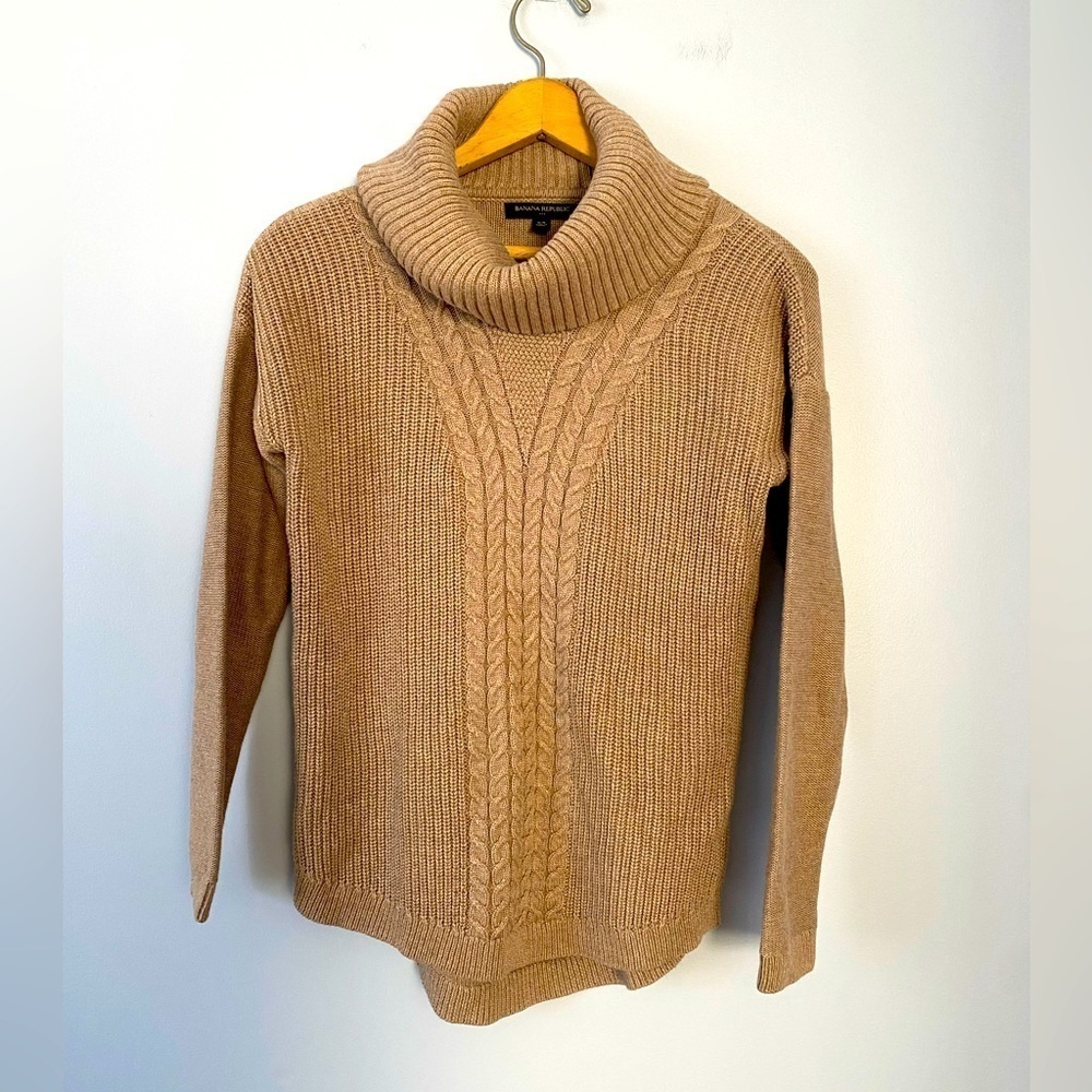 Banana Republic Factory Size XS Brown Knit Turtleneck Sweater Cotton Blend